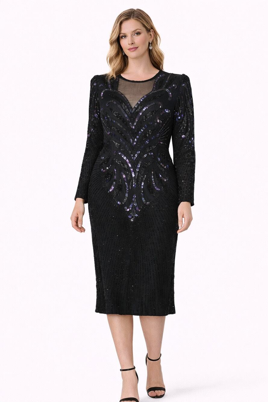 Vintage 1980s Patra New York black silk beaded cocktail dress medium